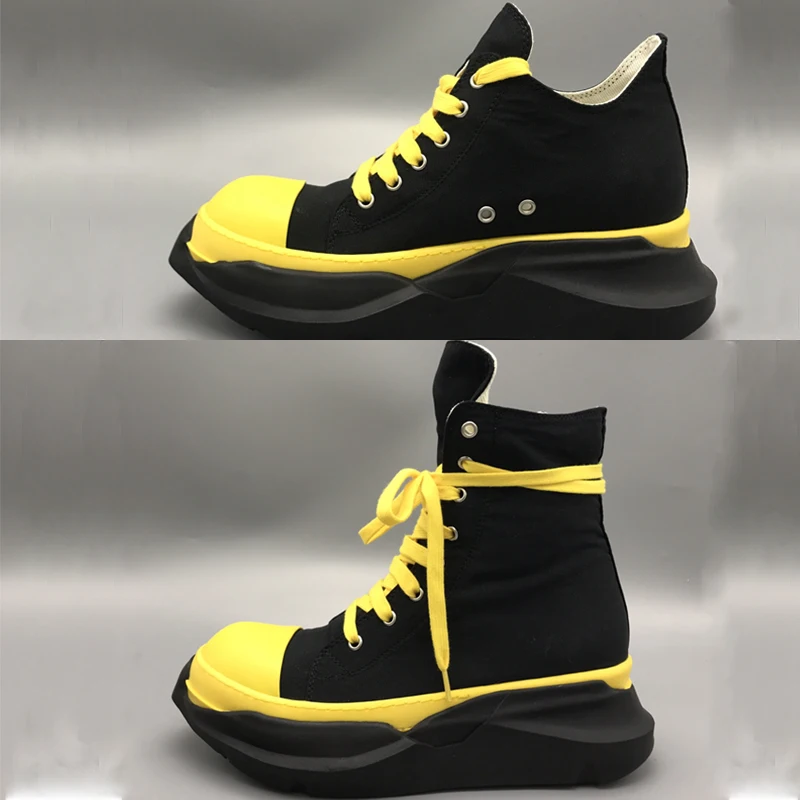 Rick High Street Men's Soled Boots Couple's Shoes Black and Yellow Shoe Owens Streetwear Owens Shoes Men Women Casual Sneaker