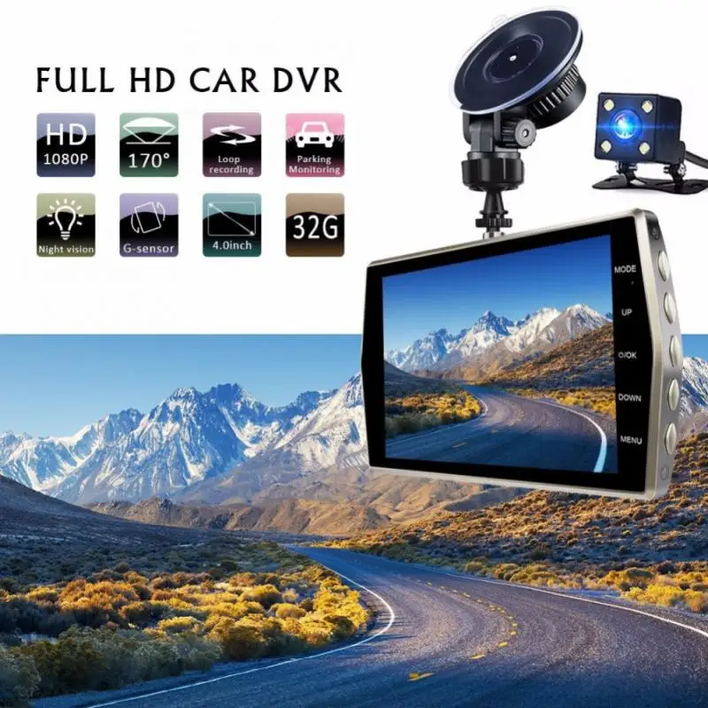 4 Inch Car DVRs 1080P Dash Cam for Car Dual Lens Car Camera Night Vision Front and Rear Camera Loop Recording Dashcam Black Box