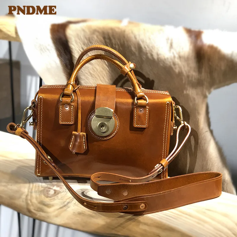 Купи PNDME vintage luxury designer genuine leather women's handbag outdoor casual organizer real cowhide anti-theft messenger bag за 12,665 рублей в магазине AliExpress