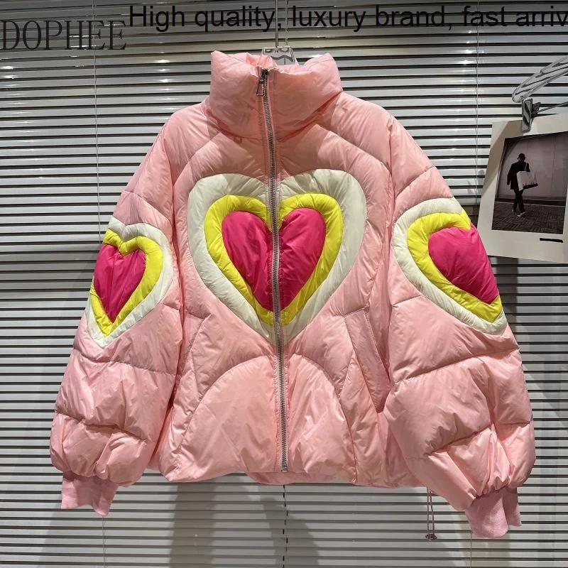 

Женская парка на белом утином пуху, с воротником-стойкой и молнией