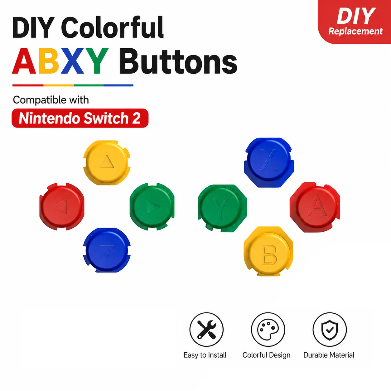 Фото Набор цветных кнопок ABXY для самостоятельной замены на Nintendo Switch 2 JoyCon, запчасти для ремонта игровой консоли NS2, аксессуары №1