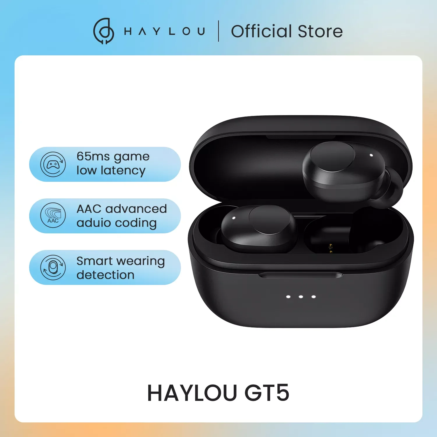 

HAY LOU GT5 Wireless Charging Bluetooth Earphones Touch Control AAC HD Stereo Sound Smart Wearing Detection 24hr battery life
