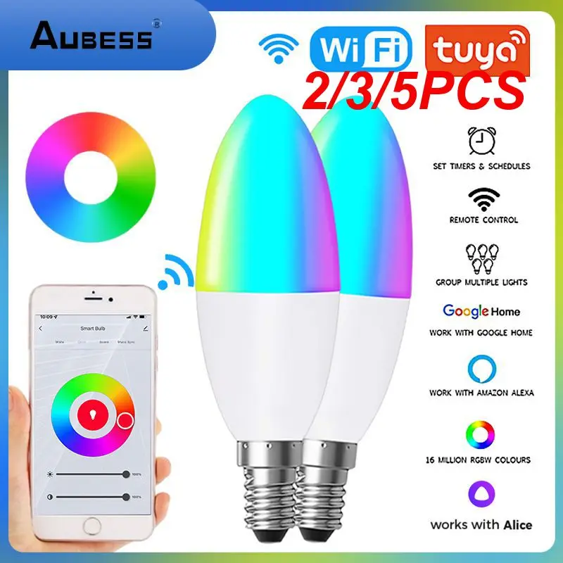 

2/3/5PCS Timer E14 Light Bulb Tuya Wifi Voice Control Candelabra Lamp Wifi Dimmable With Alexa Google Home Alice 5w