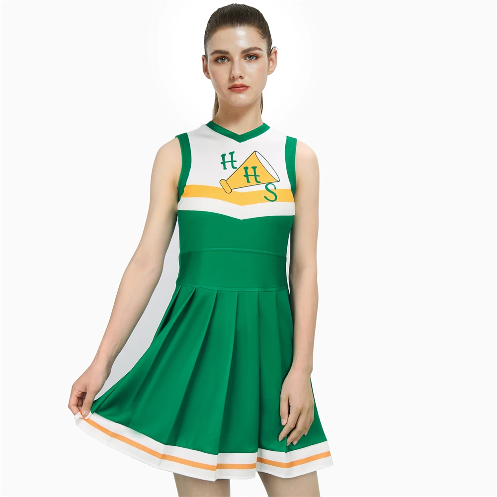 

Stranger Things 4 Cheerleading Uniform for Adults One-piece Chrissie Cosplay Costume Sleeveless Cheerleader Pleated Skirt Dress