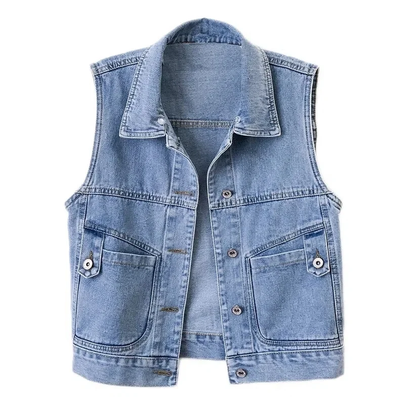 2023 Short Hooded Denim Vest Jackets Women Spring Autumn Pocket Jean Waistcoat Sleeveless Tank Schoolgirl Outerwear Casual Tops