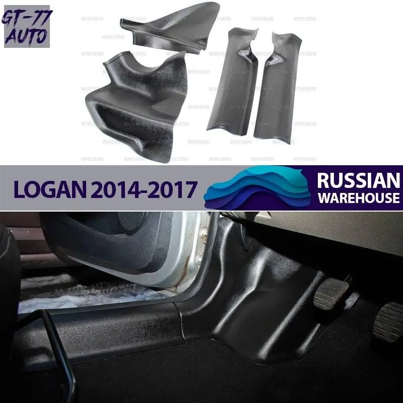 Защитные накладки на ковролин порогов для Renault Logan / Рено Логан 2014-2017 АБС пластик с