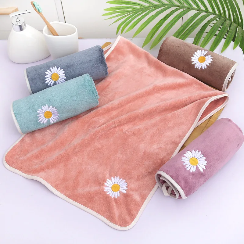 

Towel Little Daisy Towel Coral Fleece Korean Style Ins Trendy Hair Drying Towel Adult Thickened Soft Absorbent Kids Bath Towels