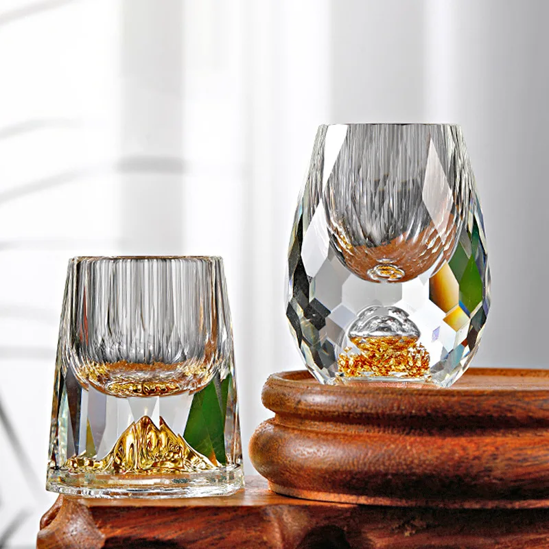 

Luxury Crystal Glass Vodka Glass Sake Shochu Glass Bar Bullet Glass Liqueur Double Bottom Gold Foil Glass Tea Cup High-end Gifts