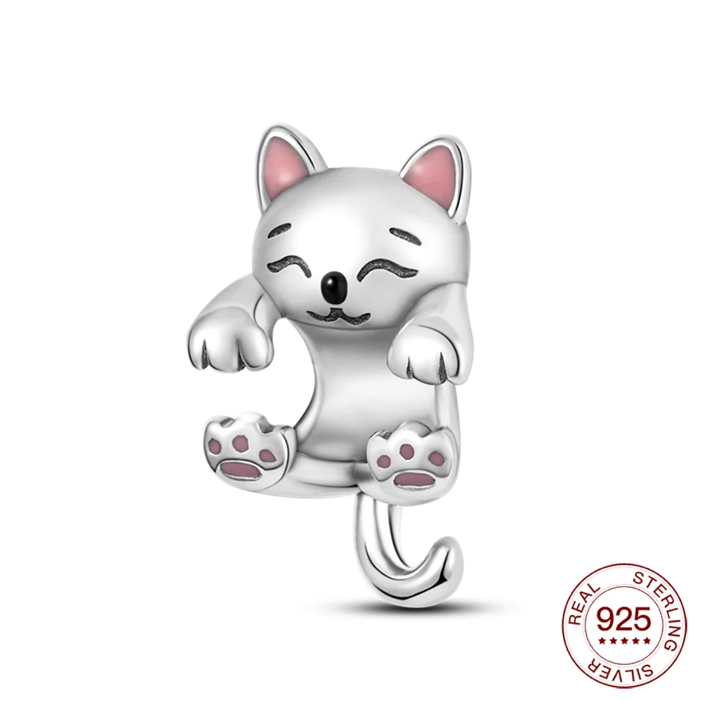 

925 сертифицированные серебряные ювелирные изделия, котенок, кошка, животное, бусина для животных, подвеска для фотодевушки, новогодний подарок для дочери, подходящее ожерелье