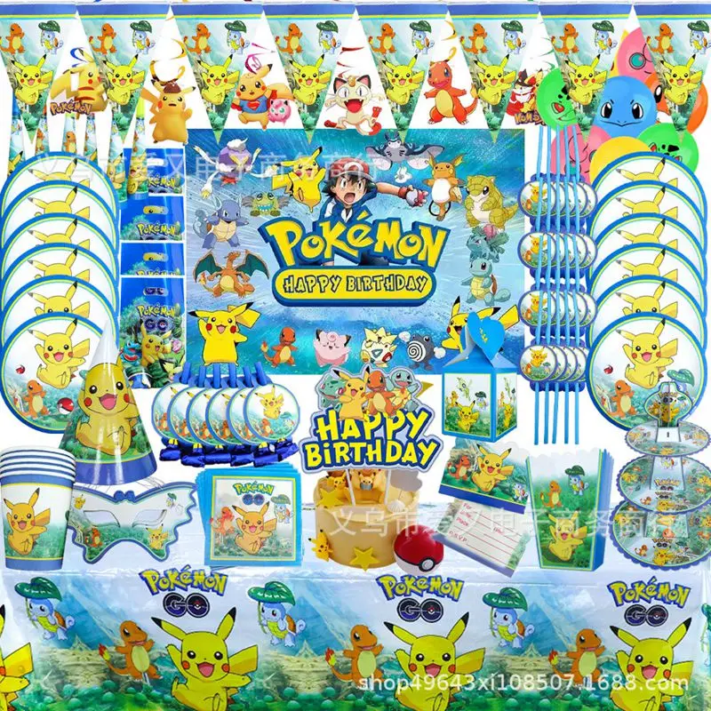 

New Pi-kachu party Disposable tableware Paper plates Paper cups Paper towels tablecloths