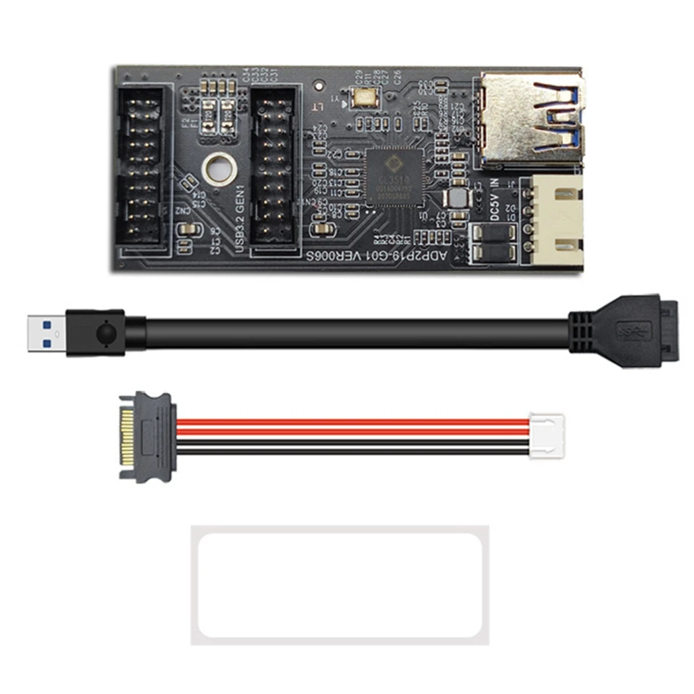 

USB3.2 Front GEN1 19PIN to Dual 19PIN Adapter Expansion Card A-KEY with SATA 15PIN to 4PIN Cable