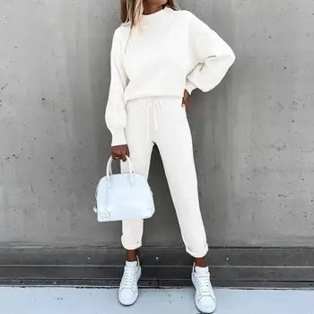 2 Pcs/Set Lady Sweatshirt Trousers Suit  Casual   Women Tracksuit Half High Collar Autumn Tracksuit 1
