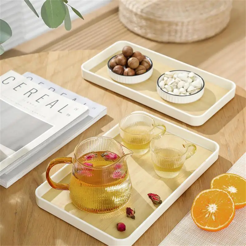 

Household Rectangular Plate Traditional Tea Tray Plastic Cup Trays Chinese Tea Room Ceremony Tool Solid Wood Thickened Tableware