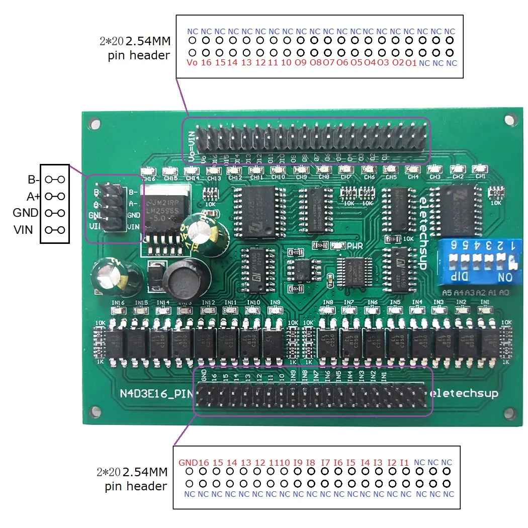 16DI-16DO DC 9V 12V 24V RS485 Modbus RTU Удаленная плата ввода-вывода N4D3E16 коммутационный входной