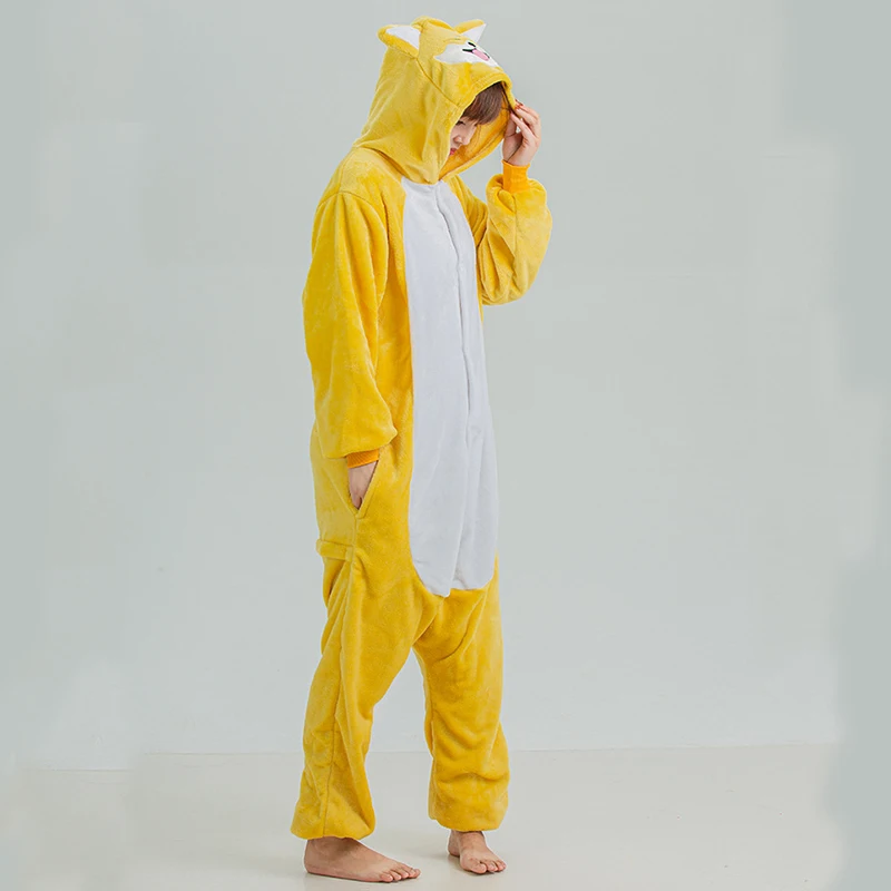 One Piece Cartoon Pajamas Dog Animal Onesies Long Sleeve Pijama Mujer Unisex Winter Cute Nightwear Suit Adults Flannel Sleepwear