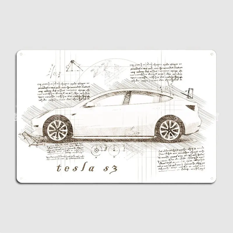 Tesla Model 3 Davinci металлическая вывеска настенная пещера клубный бар дизайнерский