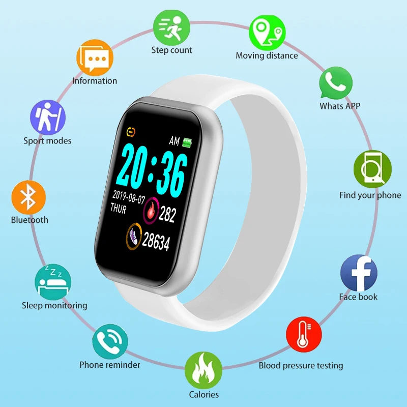 

Y68 Bluetooth Smart Watch Men Women Smart Watch Heart Rate Blood Pressure Blood Oxygen Monitoring Multifunctional Remind