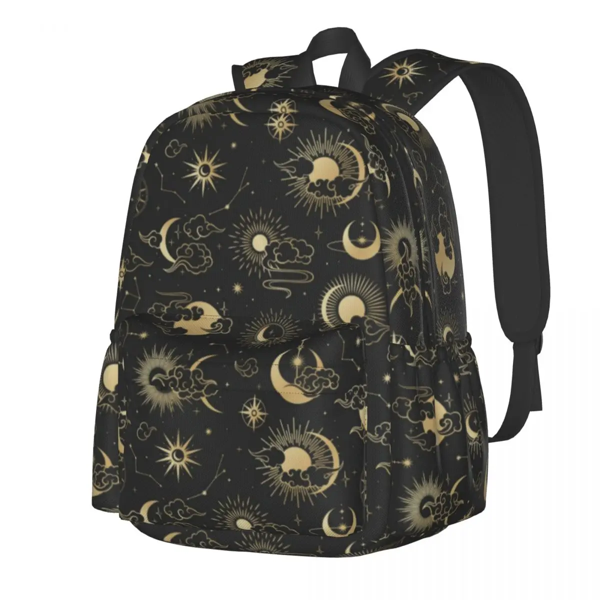 

Black And Gold Moon Backpack Star Sun Astrology Art Daily Backpacks Women Pretty High School Bags Designer Durable Rucksack