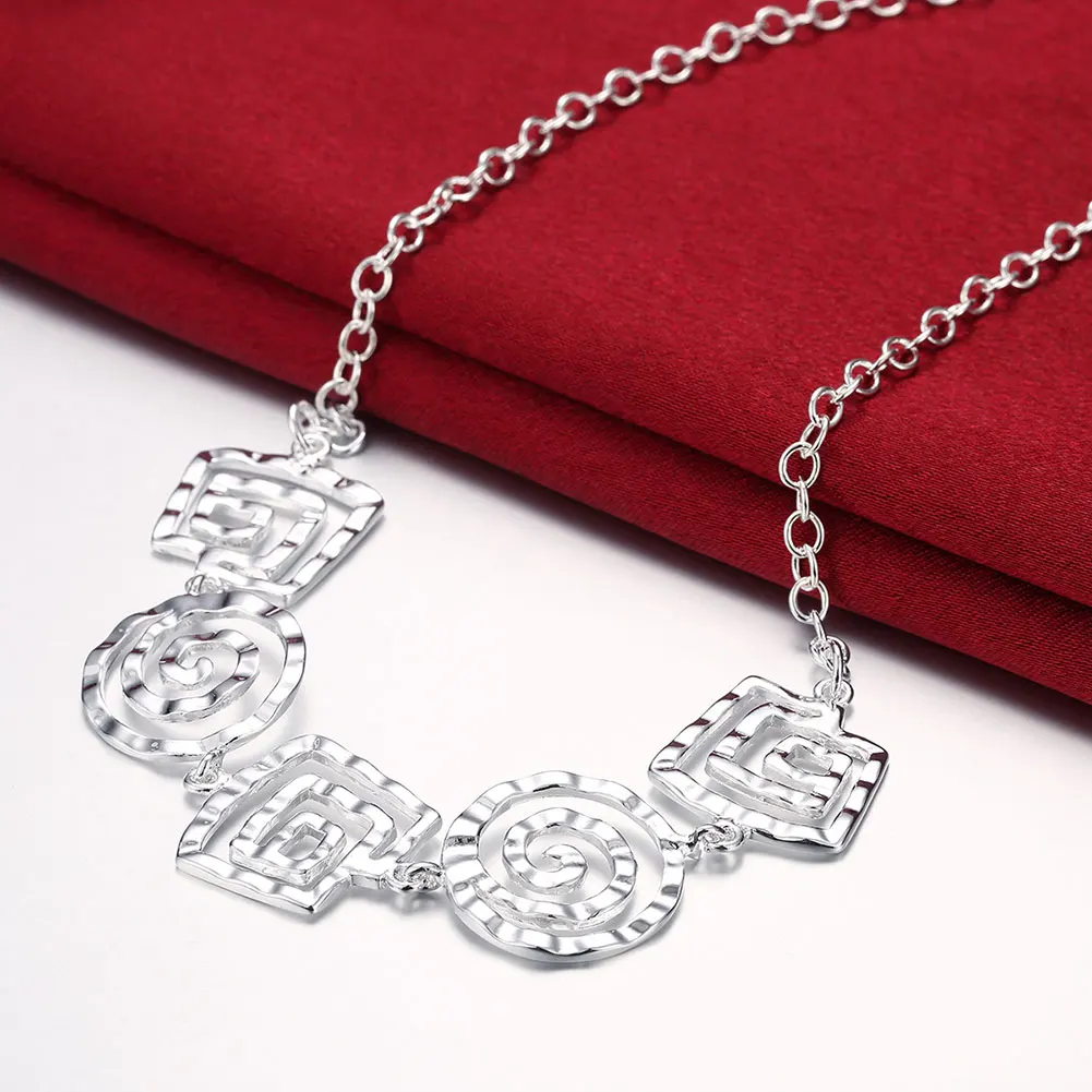 hot brand 925 stamp silver color necklace for women fashion party jewelry retro spiral pattern pendant lady gifts wedding free global shipping