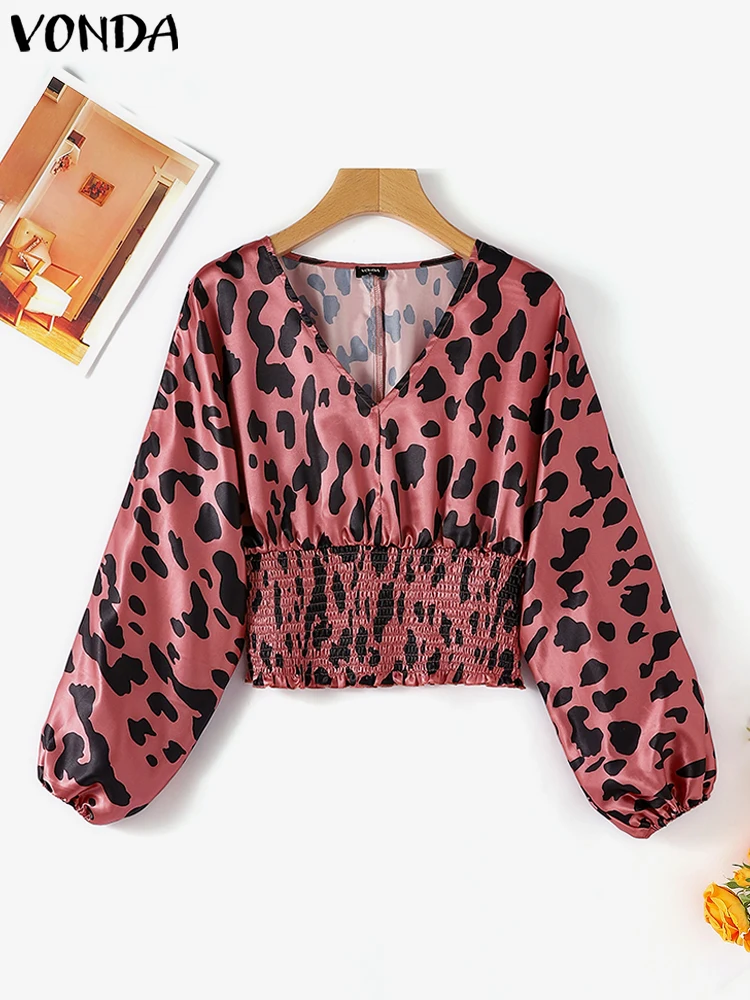 VONDA Женская модная блузка 2024 элегантные атласные рубашки винтажные сексуальные