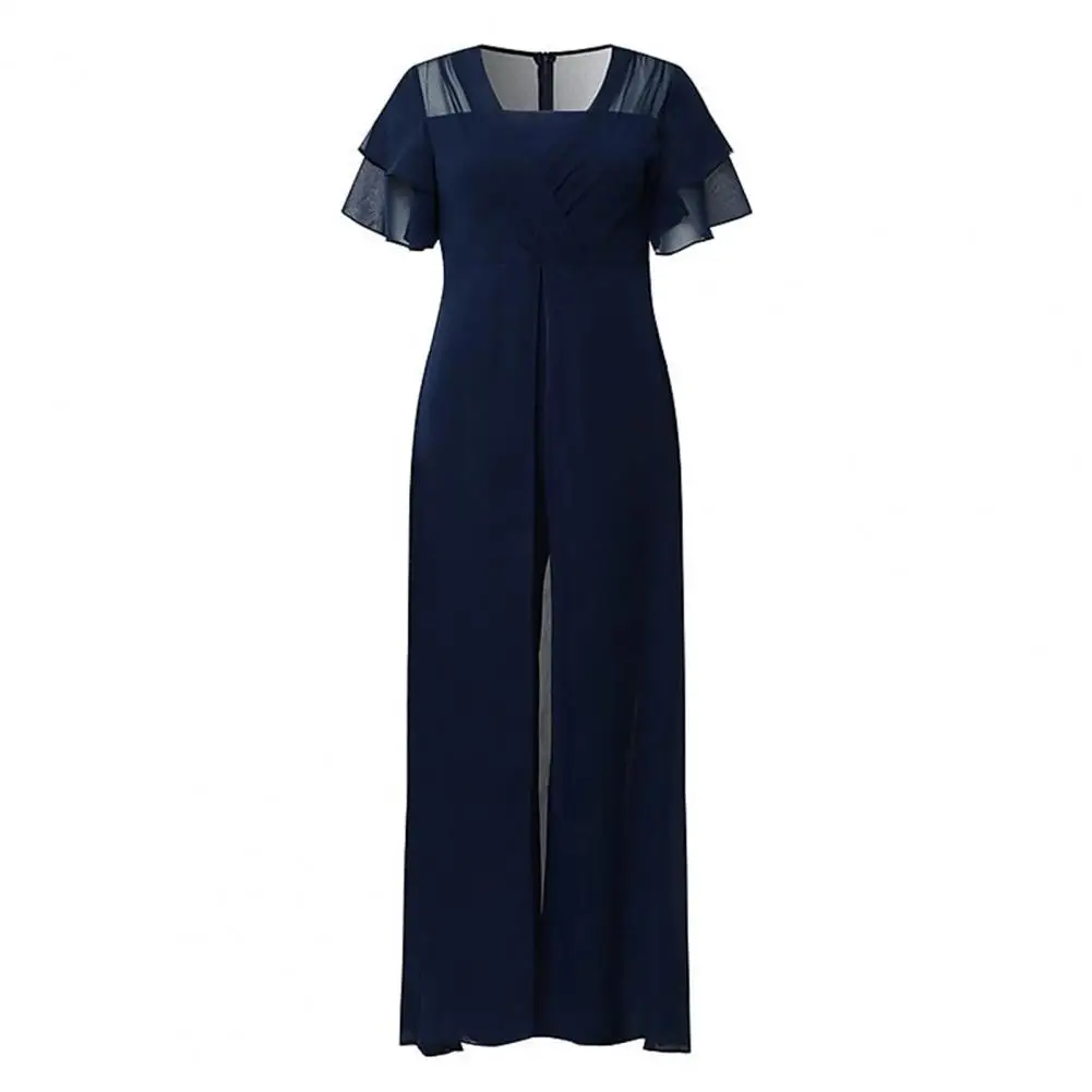 Women Commute Jumpsuit Elegant V-neck Jumpsuit with Wide-leg Hem High Waist See-through Back Zipper for Parties Proms Lady