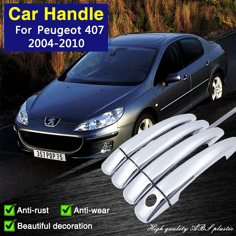 for Peugeot 407 2004 2005 2006 2007 2008 2009 2010 Chrome Door Handle Cover Car Accessories Rustproof Cap Styling ABS Plastic