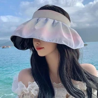korean shell sunscreen hat foldable wide big brim sun beach hat uv protection empty top visors cap dual use headband gorras
