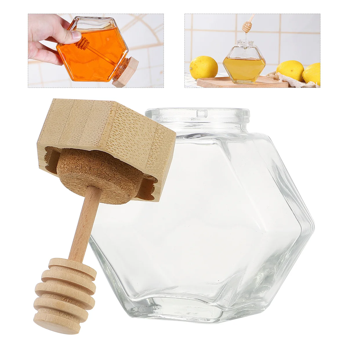 

Honey Jarsjar Container Bottles Empty Storage Canning Dispenser Hex Holder Pot Minidecorative Dippersmall Yogurt Sealed Hexagon