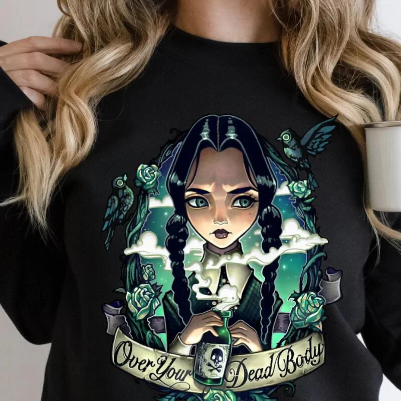 

Wednesday Addams Crewneck Sweatshirt Women Halloween Spooky Goth Hoodie Nevermore Academy Pullover Sweatshirts for Woman Clothes