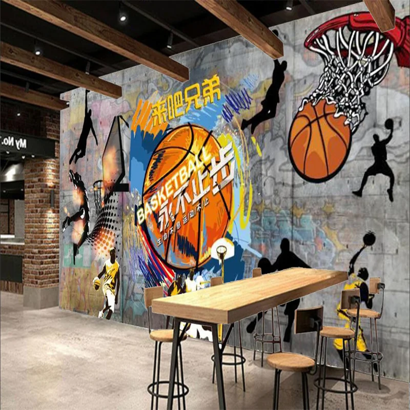 

Custom Personality Never Stop Basketball Sports Wall Paper 3D for Stadium Gym Industrial Decor Background Mural Wallpapers