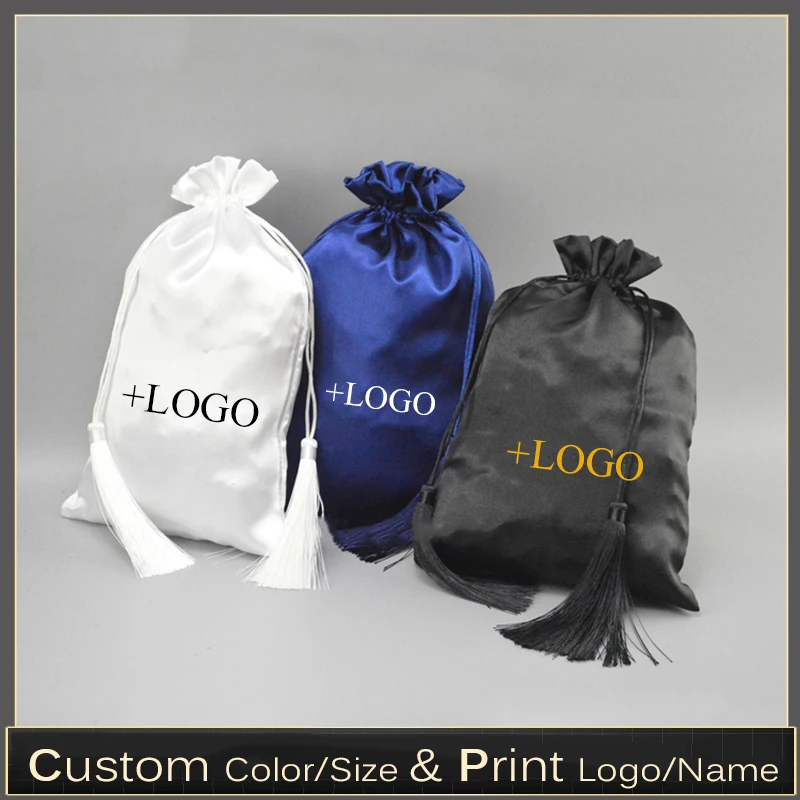 

Custom Logo 20p Satin Hair Bag Silk Pouch Wig/Bundle Bags Jewelry/Package/Cosmetic/Gift/Wedding/Party/Shoes Luxury StorageBag