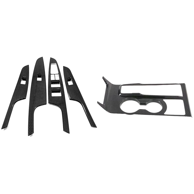 

4 Pcs Door Window Glass Switch Button Cover Trim & 1 Pcs Central Console Gear Shift Box Panel Cover Trim