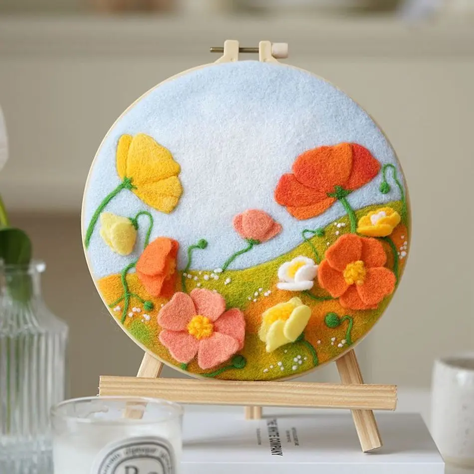 

SDOYUNO DIY Wool Felting Painting With Embroidery0 Mountain Scenery Handmade Needle Wool Painting Picture For Crafts Frame Decor