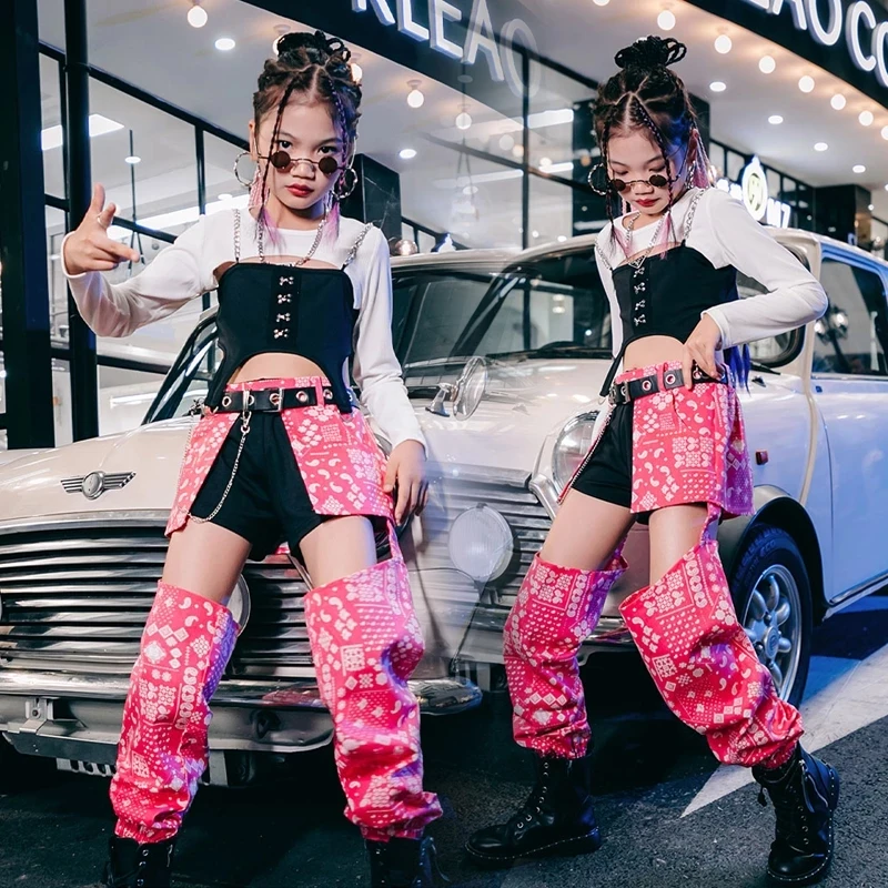 

Танцевальный Костюм для девушек, костюм для сцены в стиле хип-хоп, уличная одежда, укороченные топы, брюки-карго, одежда для фестиваля, наряды для концерта