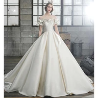 off the shoulder satin wedding dress 2022 new french simple retro wedding dresses princess sweet vestidos de noiva