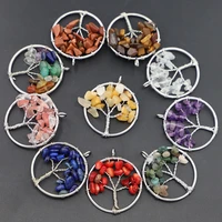 30mm fashion natural stone tree of life handmade silver wire winding wrapped pendants making jewelry necklace accessorie 12pcs