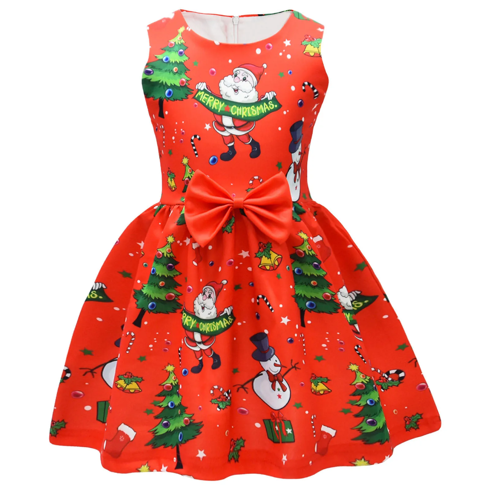 Рождественский костюм для девочек платье с принтом снежинок Санта-Клауса
