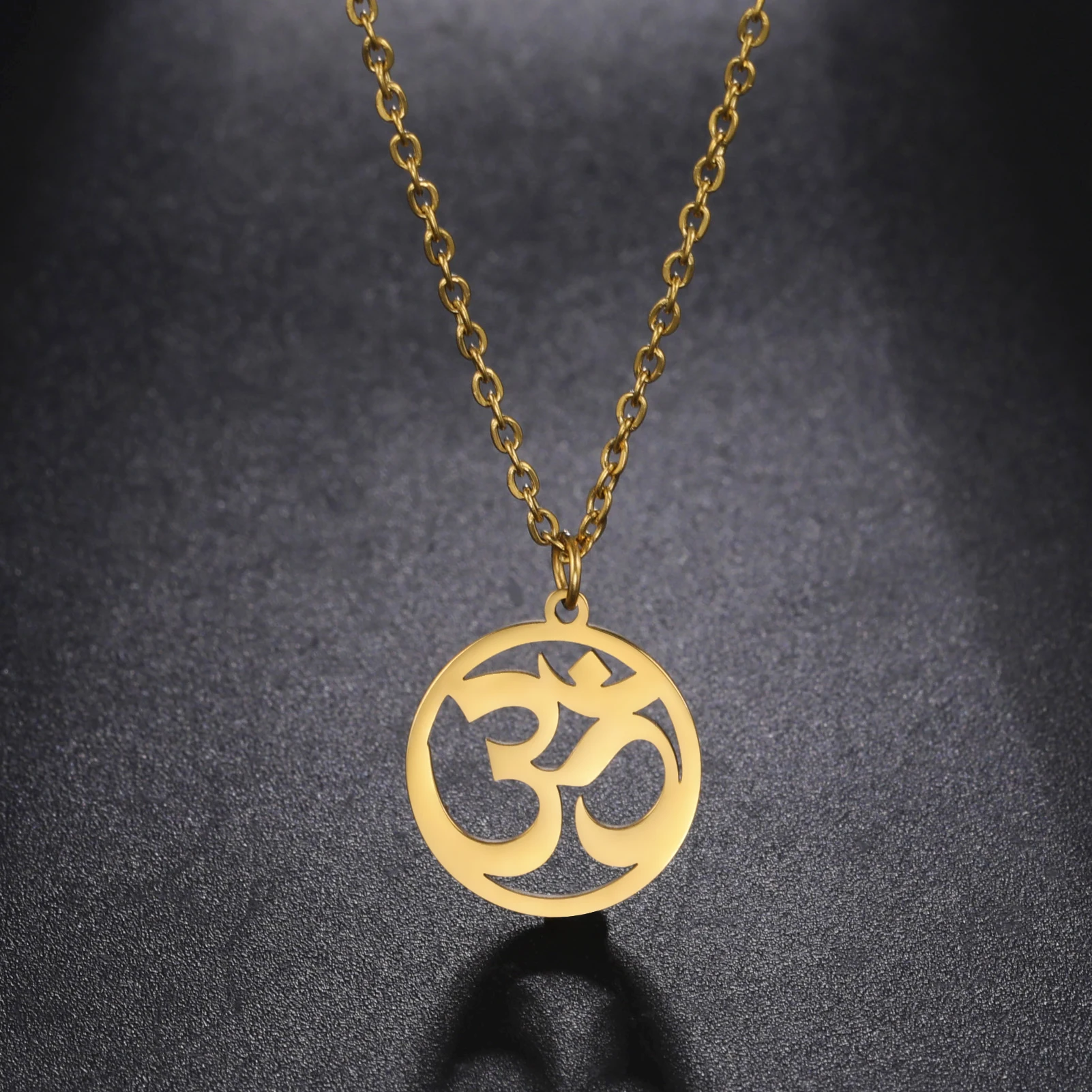 

LIKGREAT Buddhism Hindu Om Aum Yoga Necklace For Women Men Supernatural Religious Talisman Stainless Steel Geometry Jewelry