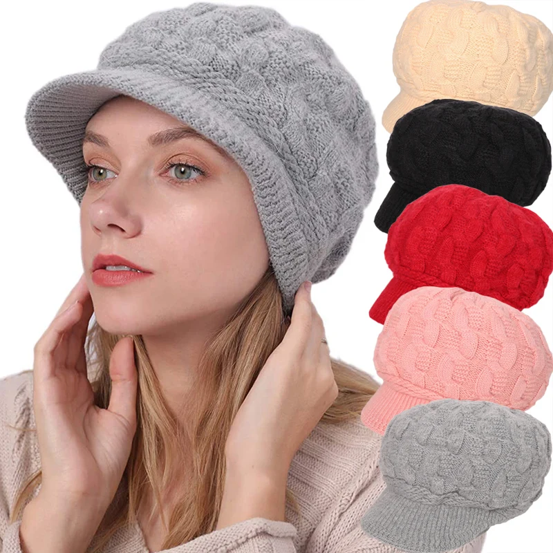 

Fashion Winter Hats for Unisex New Rabbit Wool Beret Hat Lady Autumn Female Beanie Caps Warmer Bonnet Female Casual Peaked Cap