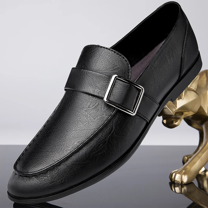 

Genuine Leather Mens Loafers Fashion buckle Moccasins Classic Black Business Shoes New Outdoor Casual Office Flats Driving shoes