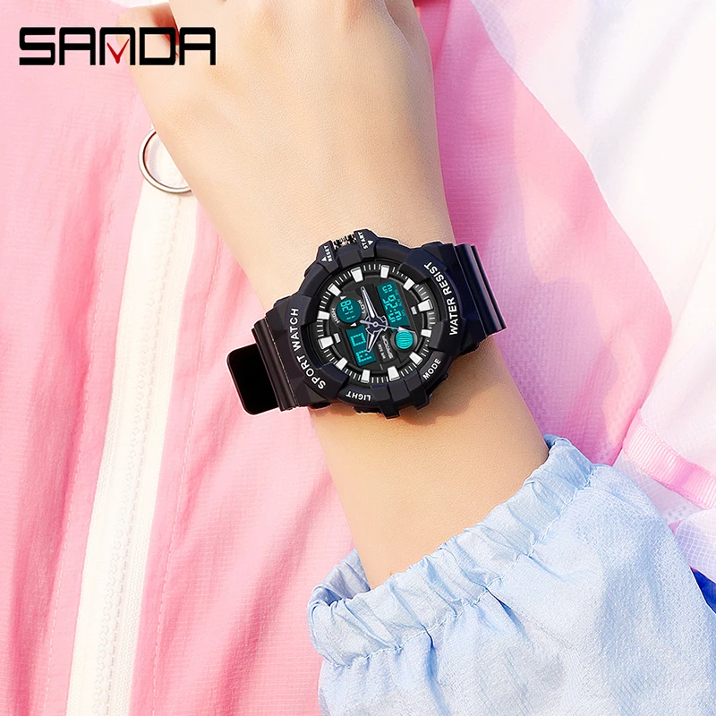 SANDA Womens Sports Electronic Watches HD LED Dual Display Watch Military Wear Resistant Strap 50M Waterproof Watch Reloj Mujer enlarge