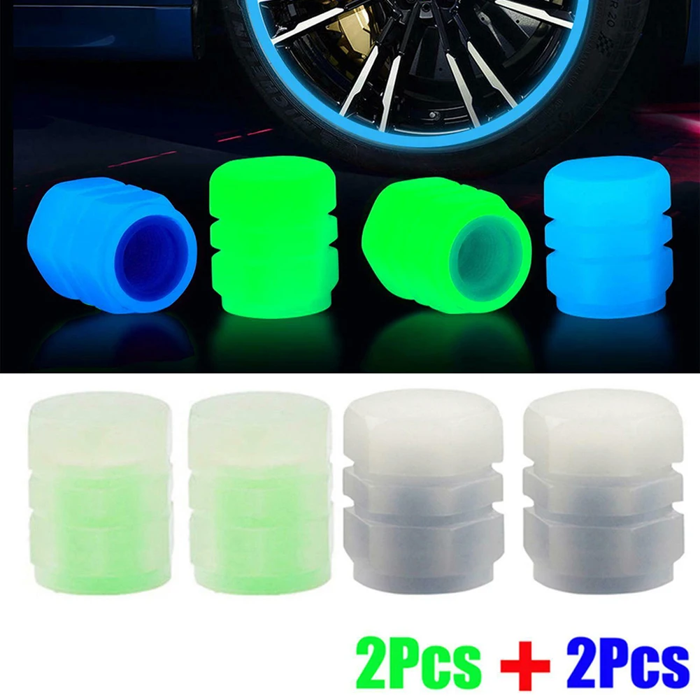 4pcs Tire Valve Cap Luminous Car Wheel Prank Dust Cover Glow In The Dark Universal Vehicle Blue/Green/Red SUVs Trucks Bikes