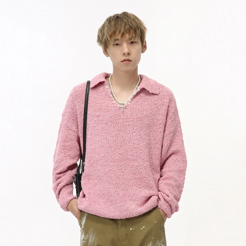 IEFB мужской свитер в корейском стиле вязаный контрастный цвет с v-образным вырезом