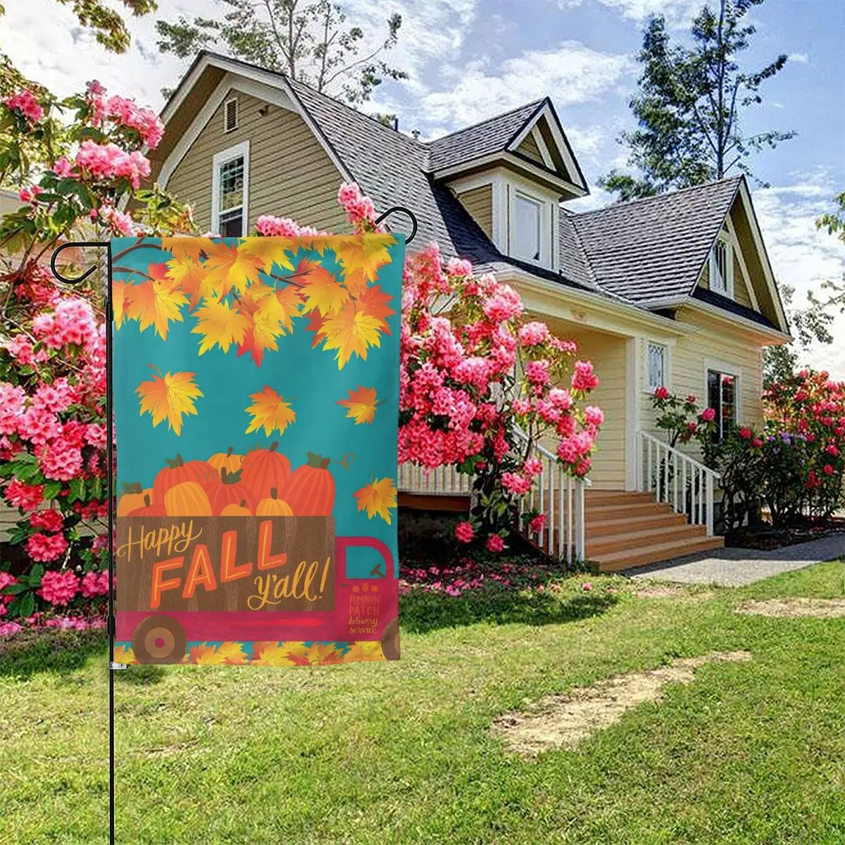 

Texupday Happy Fall Y'all Old Red Truck Pumpkins Maple Leaves Decoration Autumn Garden Flag Outdoor Yard Flag Garden Flag