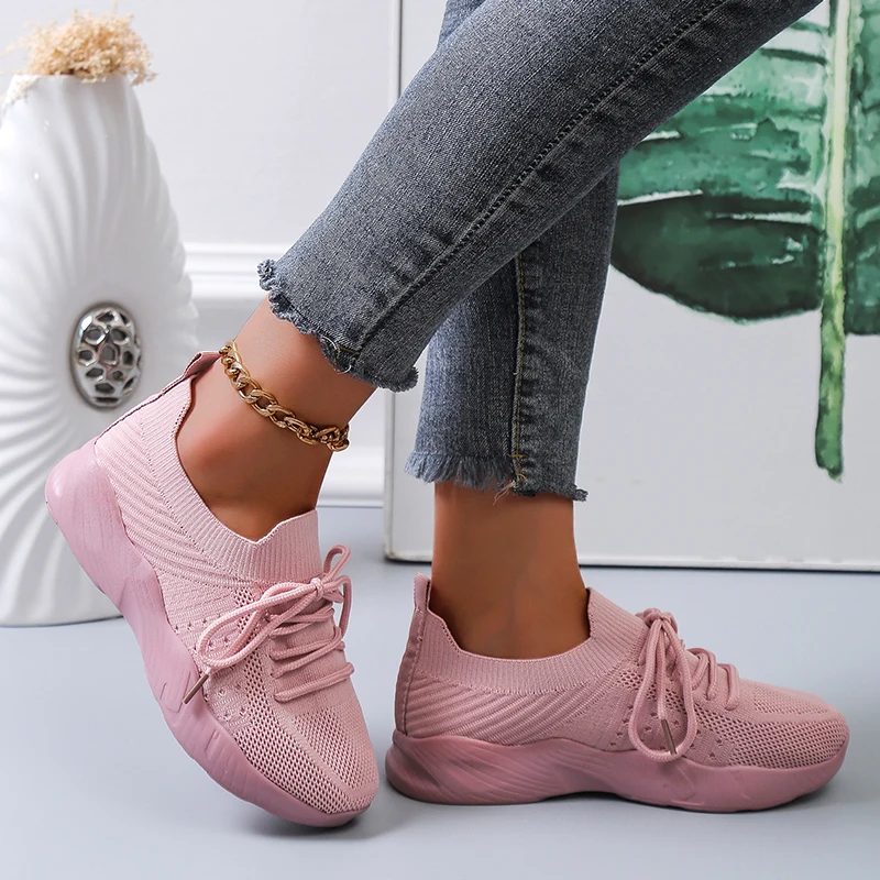2022 Fashion Lace Up Platform Women's Shoes Summer Flat Mesh Sports Shoes Woman Vulcanize Shoes Plus Size35-43 sneakers women