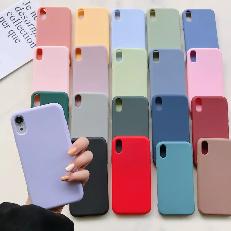 

Silicone Solid Color Phone Case For Huawei P8 P9 P20 P30 P40 Lite E 2017 Pro Mini Soft Cover Candy Color For P Smart Z Plus 2019