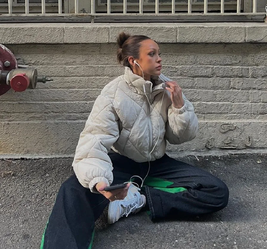 Casual Collar Long-Sleeved Drawstring Short Sections of Cotton Clothing Zipper Waist Warm Fashion Jacket Fall Women