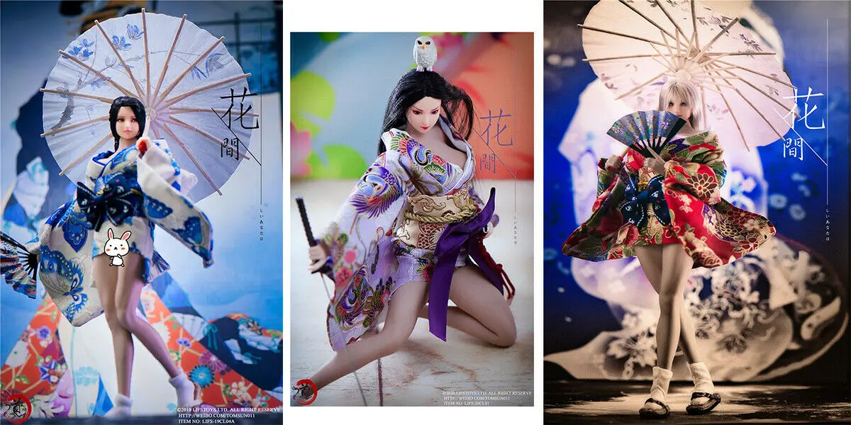 

Kinds of 4 1:6th Japanese Kimono Clothes shoes umbrella Fan F12" PH Female Doll