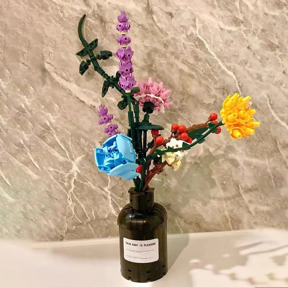 92012 idee serie fai da te composizione Bouquet di fiori in bottiglia Kit modello Moc Building Block compatibile 10280 regalo fidanzata 400 + pz
