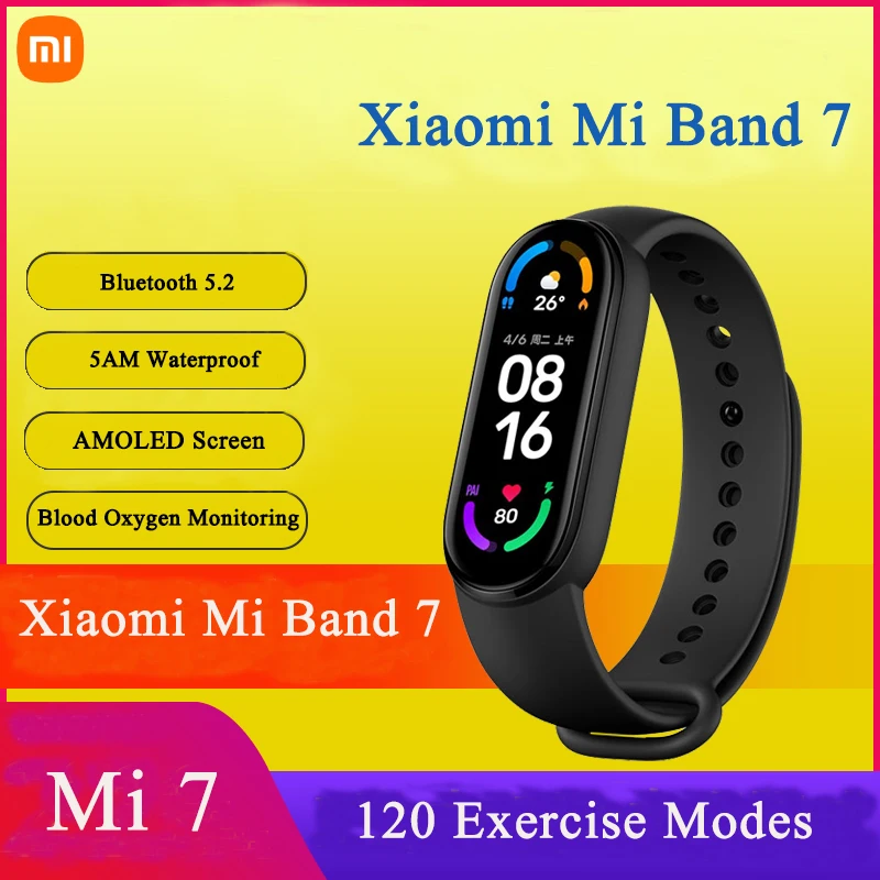 

Смарт-браслет Xiaomi Mi Band 7, 1,62 дюйма, AMOLED экран 120, режим упражнения, ремешок на запястье, 5AM, водонепроницаемые спортивные Смарт-часы
